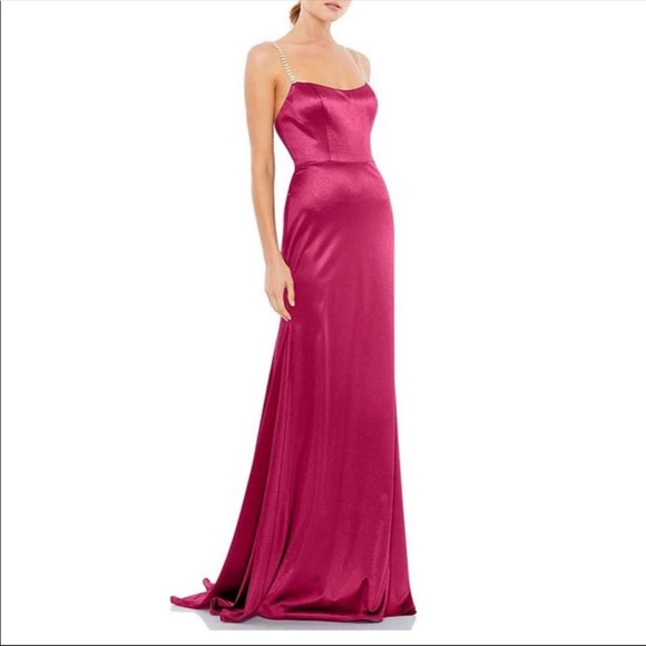 Mac Duggal Dresses & Skirts - Mac Duggal Leena 12428 Hot Pink Jeweled Strap Sweetheart Neck Satin Slip Gown 2